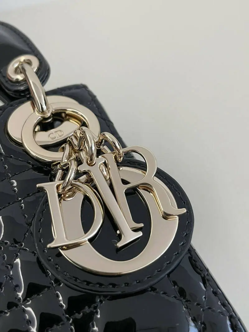 Dior CB Lady Nano Black Patent Leather With Original Box DustCover CarryBag & Ribbon - Image 8