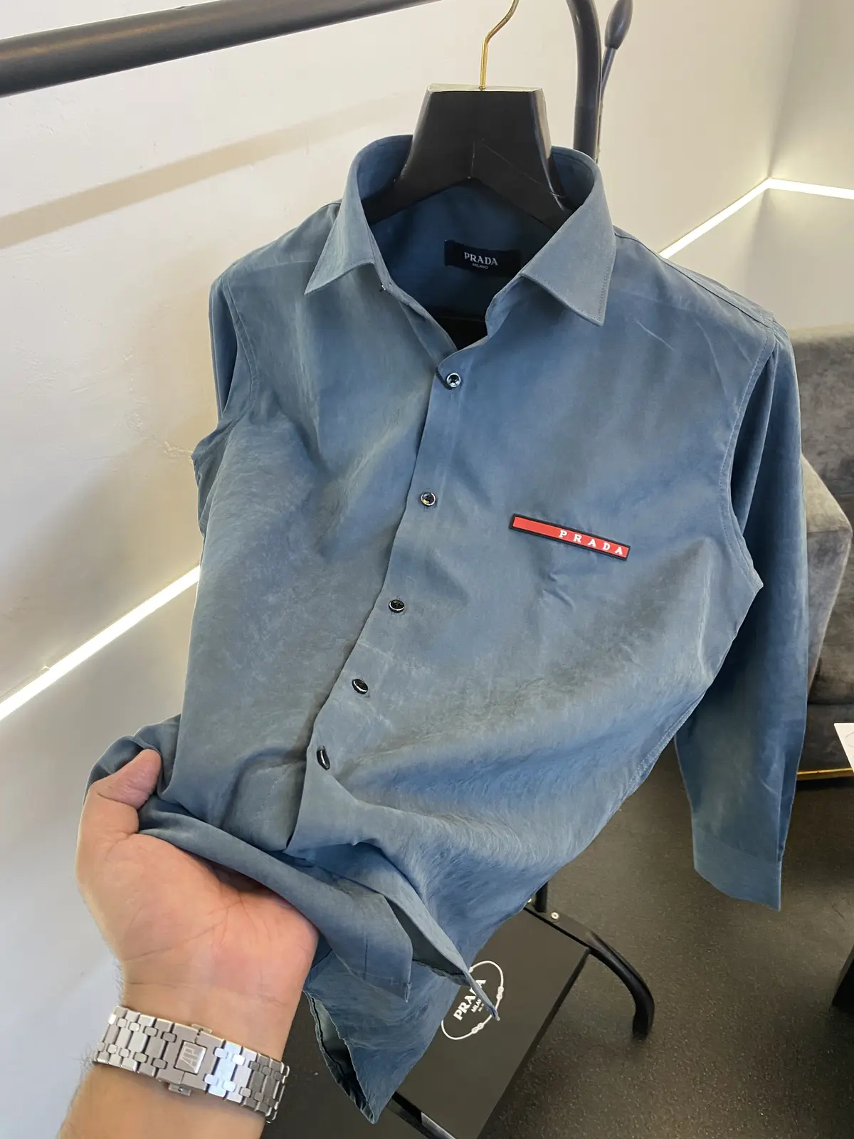 Prada style 05 cotton suede imported box pack shirt C green - Image 2
