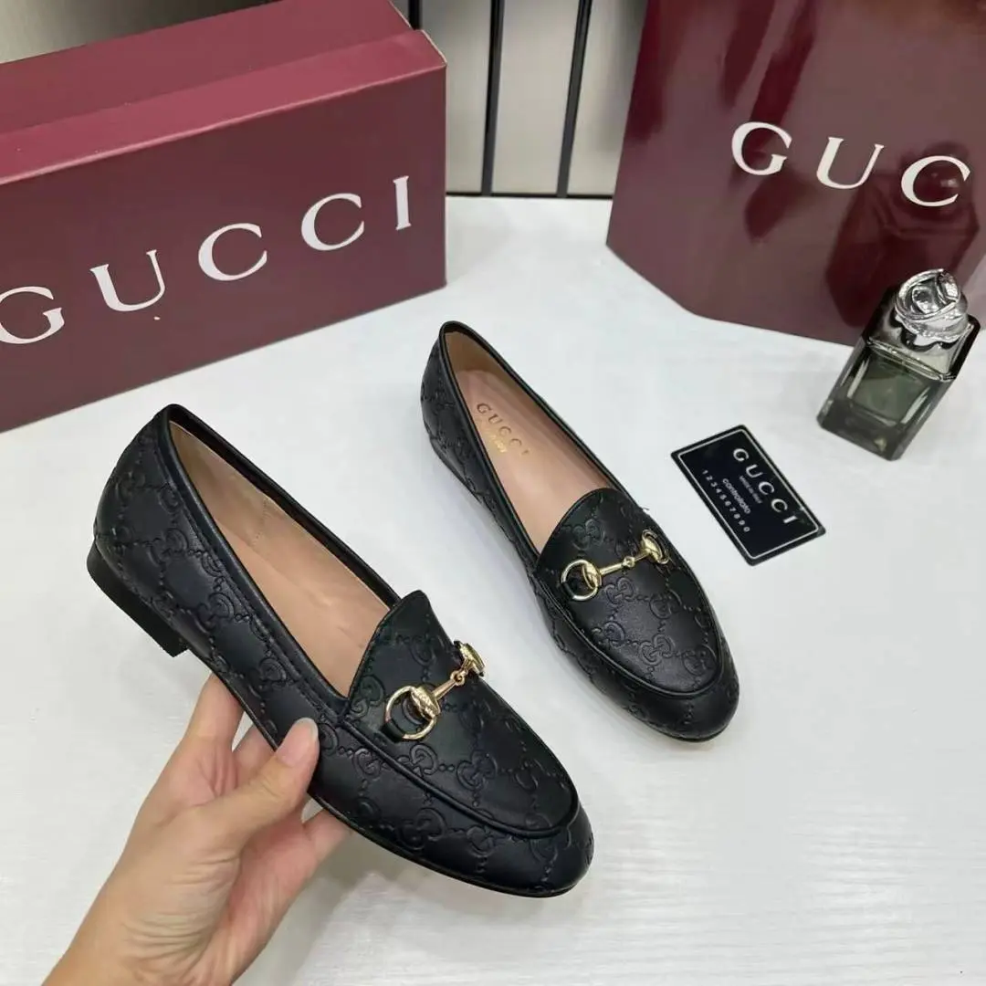 Gucci Womens Jordaan Loafers Wid OG Box & Carry Bag Black A885-1C