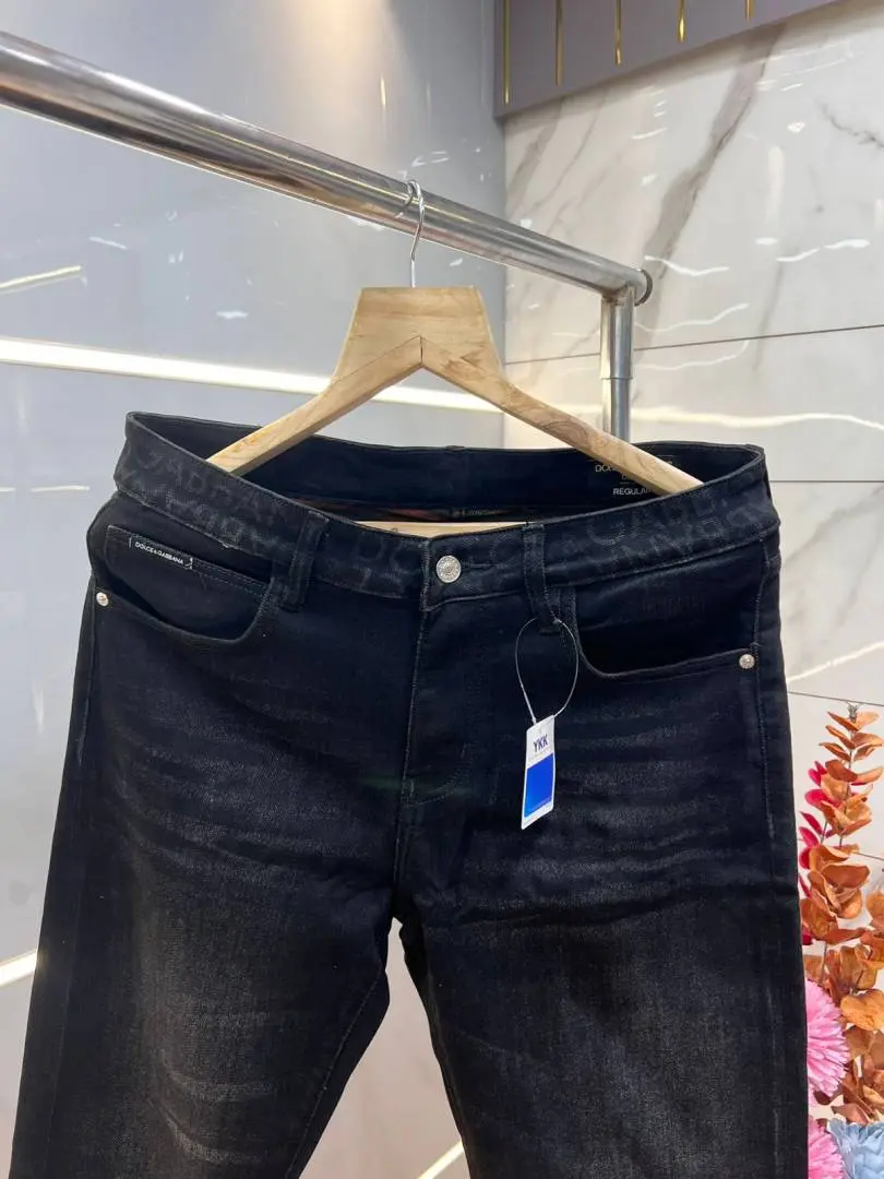 Dolce and Gabbana Green Shade Straight Fit Premium Imported Stretchable Lycra Fabric Denim with Metal Logo 3667 - Image 2