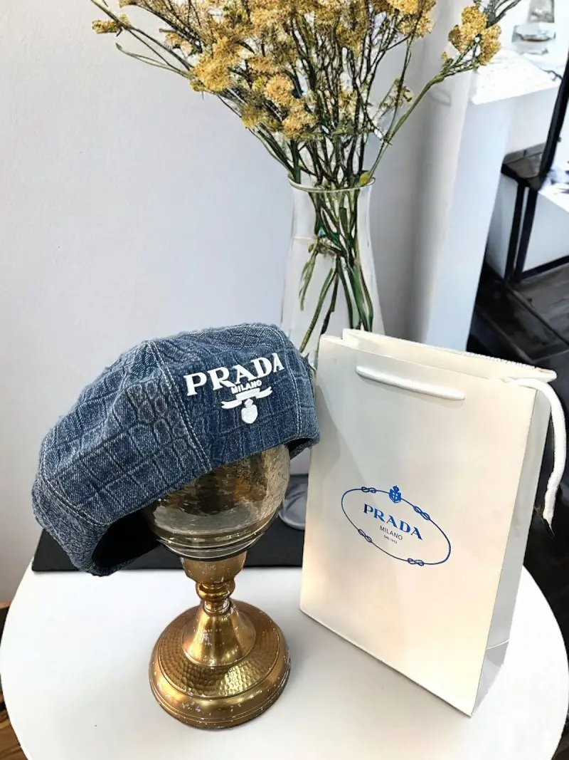 Prada Premium Denim Hat With Brand Polly Bag