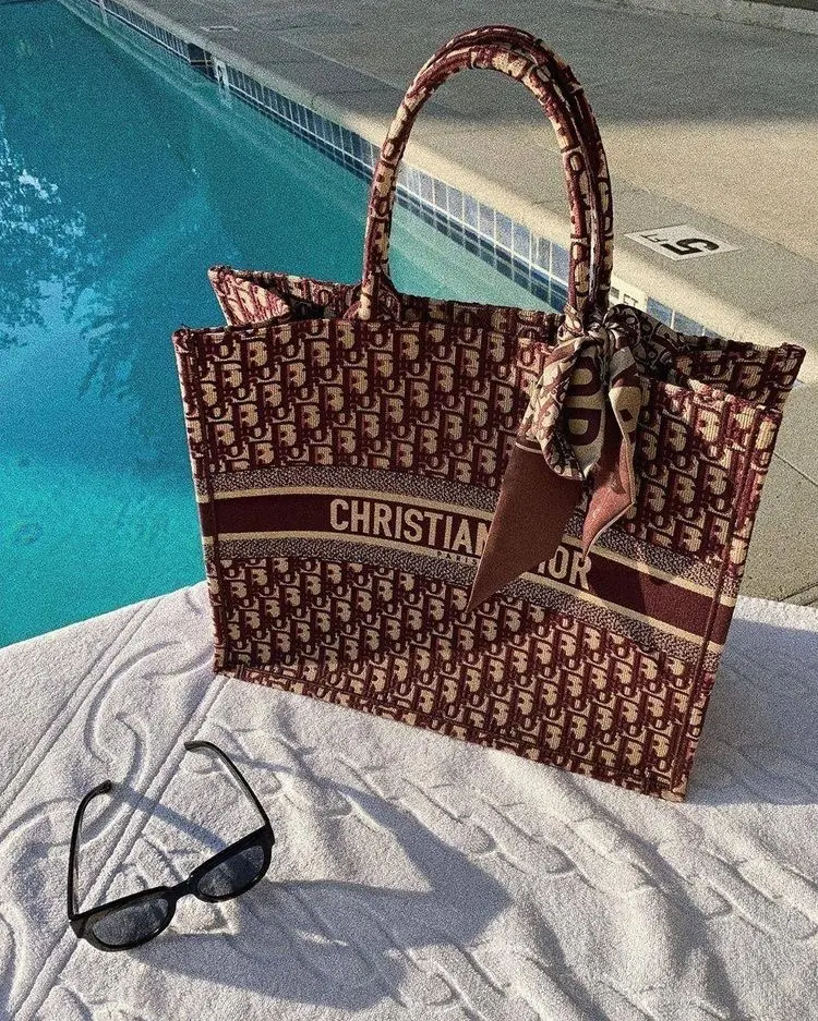 Dior Book Tote Fix Price Large Size Wine Monogram With OriginalBox DustCover & Ribbon