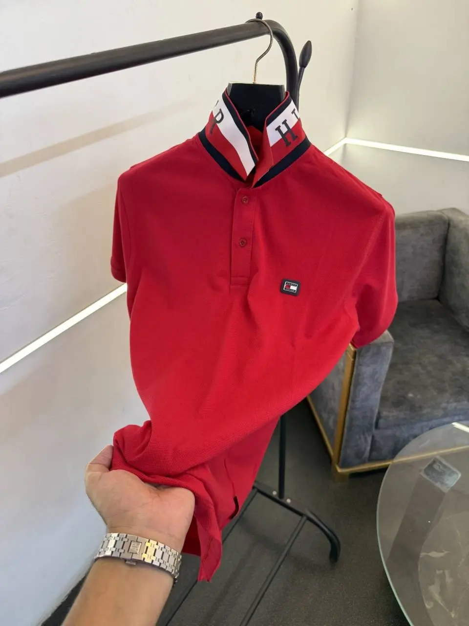 Tommy hilfigar steel logo matty cotton imported polo tshirt with brand collar red sale - Image 2