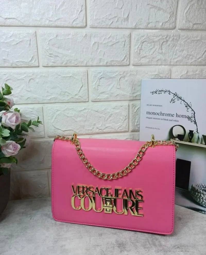 Versace Jeans Couture Saffiano Lock Crossbody Bag With OG Gift Box & Dust Bag (Pink - 526) - Image 2