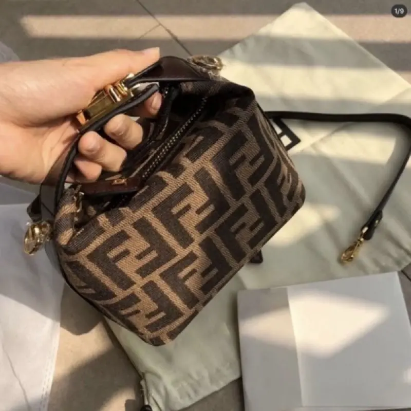 Fendi Baguette Mini Premium Hobo Bag With OG Magnetic Box & Dust Bag & 2 Belts (Brown-884) - Image 6