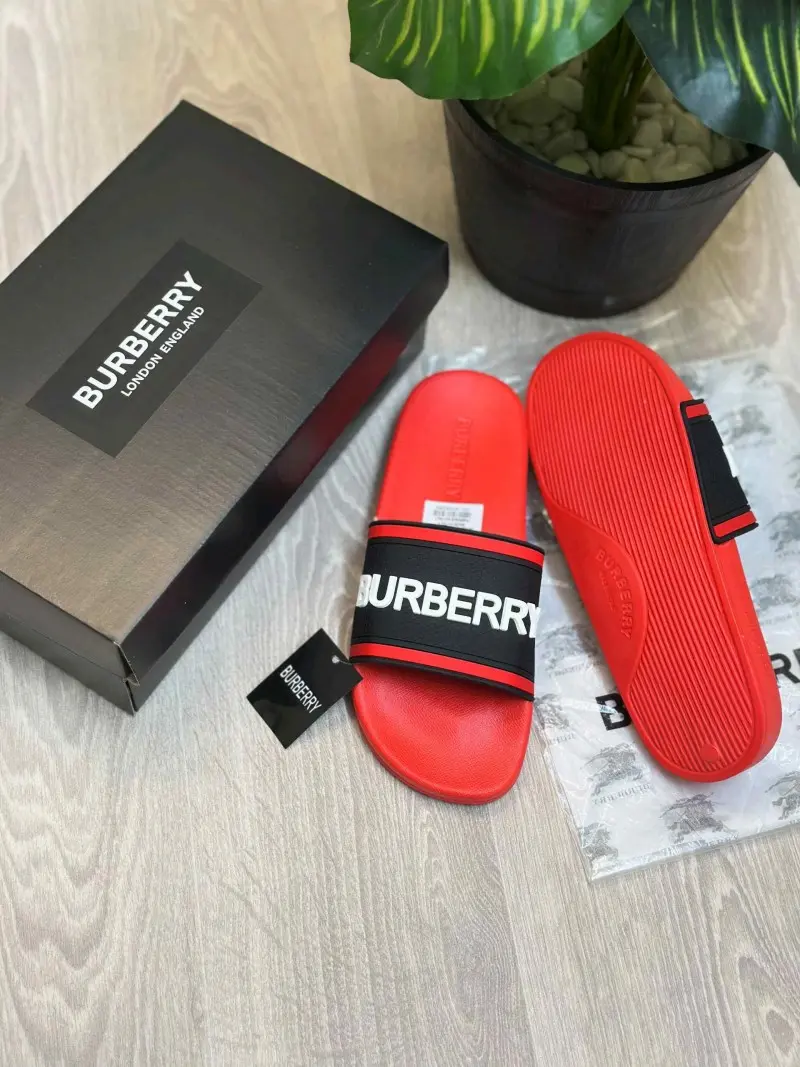Burberry Embossed Logo Premium Red Slides - Image 2