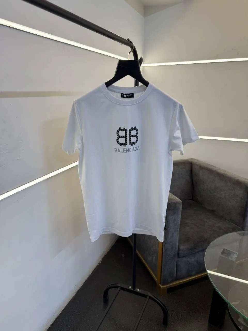 Balenciaga a white front and back print turkish imported round neck tshirt sale
