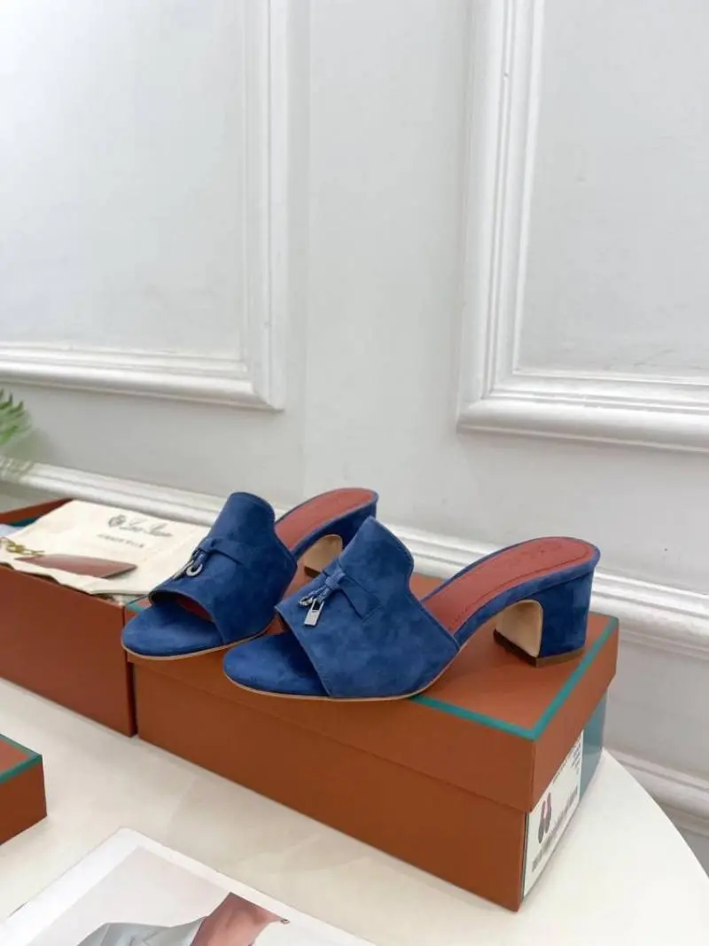 Loro Piana Summer Charms Suede Heel Sandals Blue Tone With OG Box 388-6 - Image 9