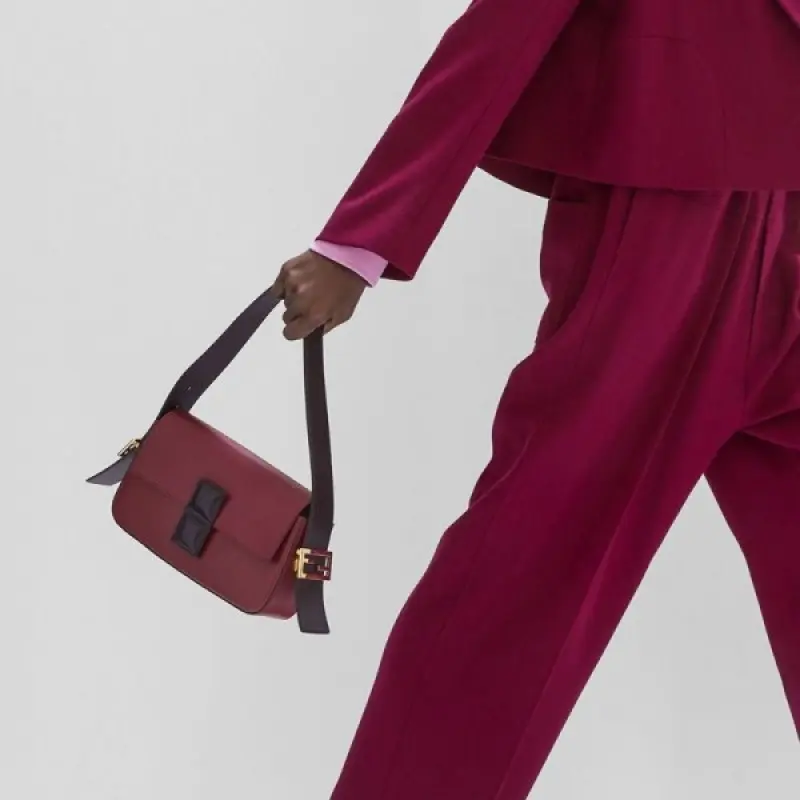 Fendi Baguette Twist Premium Shoulder Crossbody Bag With OG Box & Dust Bag & 2 Belts (Wine-929) - Image 5