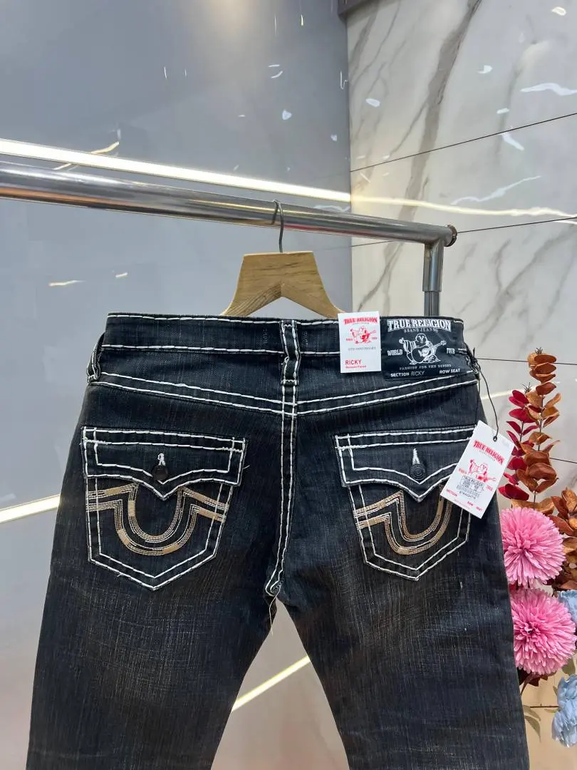 True Religion Green Shade Straight fit Premium Imported Stretchable Lycra Fabric Denim with Back Pocket Embroidered Design 4177 - Image 3