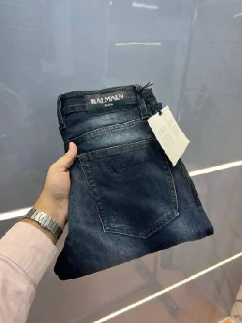 Balmain Paris Blue Shade Premium Imported Stretchable Lycra Fabric Straight Fit Denim with Embroidered Logo Sale Offer 3072 - Image 2