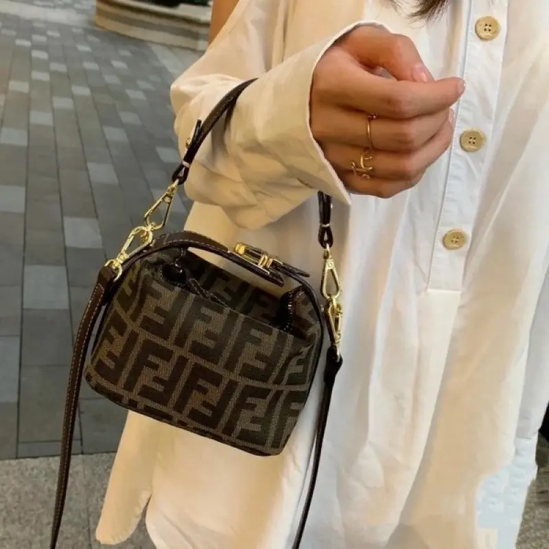 Fendi Baguette Mini Premium Hobo Bag With OG Magnetic Box & Dust Bag & 2 Belts (Brown-884) - Image 2