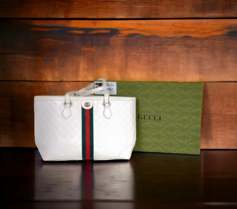 Gucci Ophidia GG Supreme Tote Bag With OG Box & Dust Bag (White-605) - Image 4