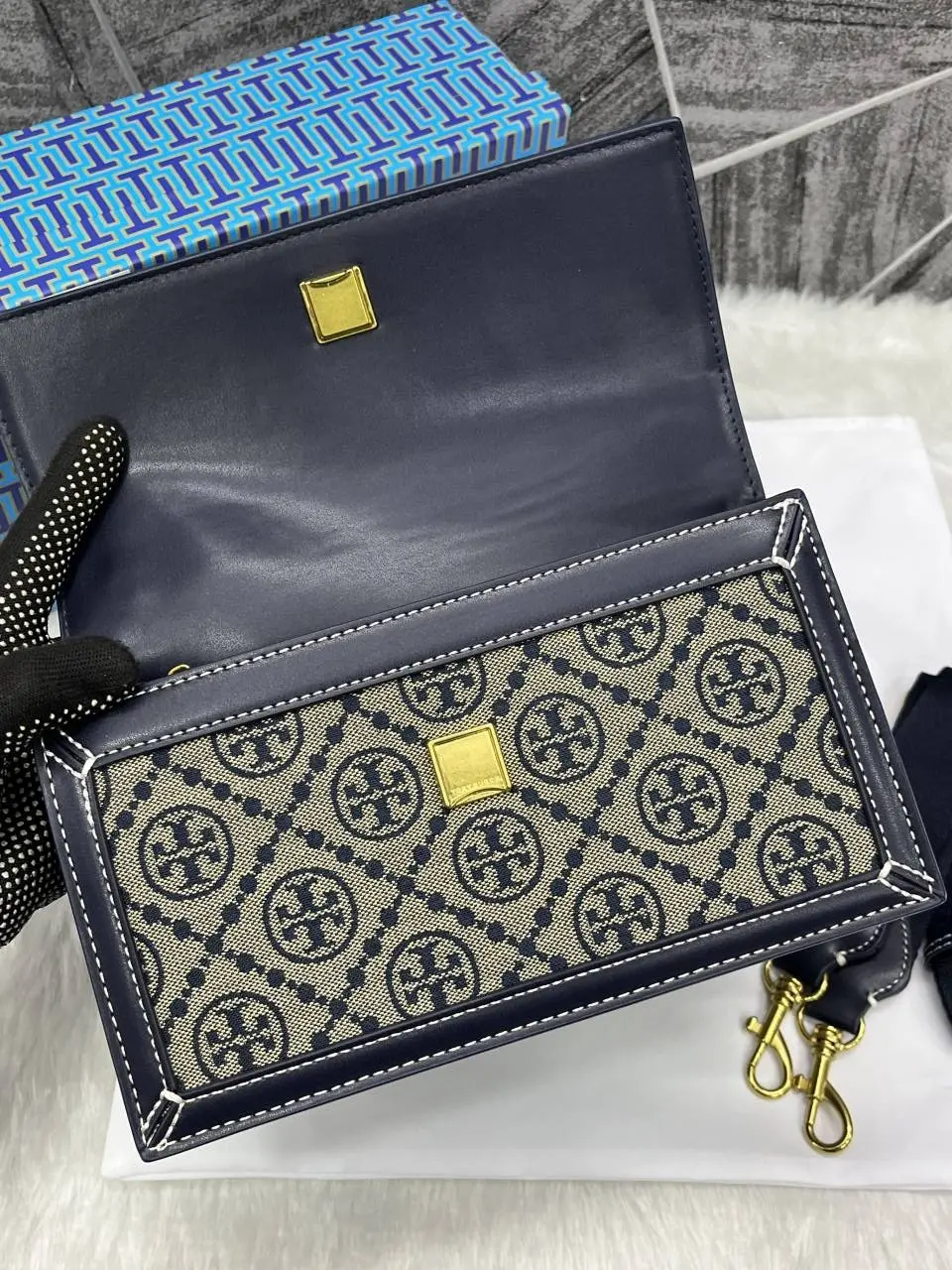 Tori Burch T Monogram Jacquard Crossbody Bag With 2 LongBelt OriginalPacking - Image 10