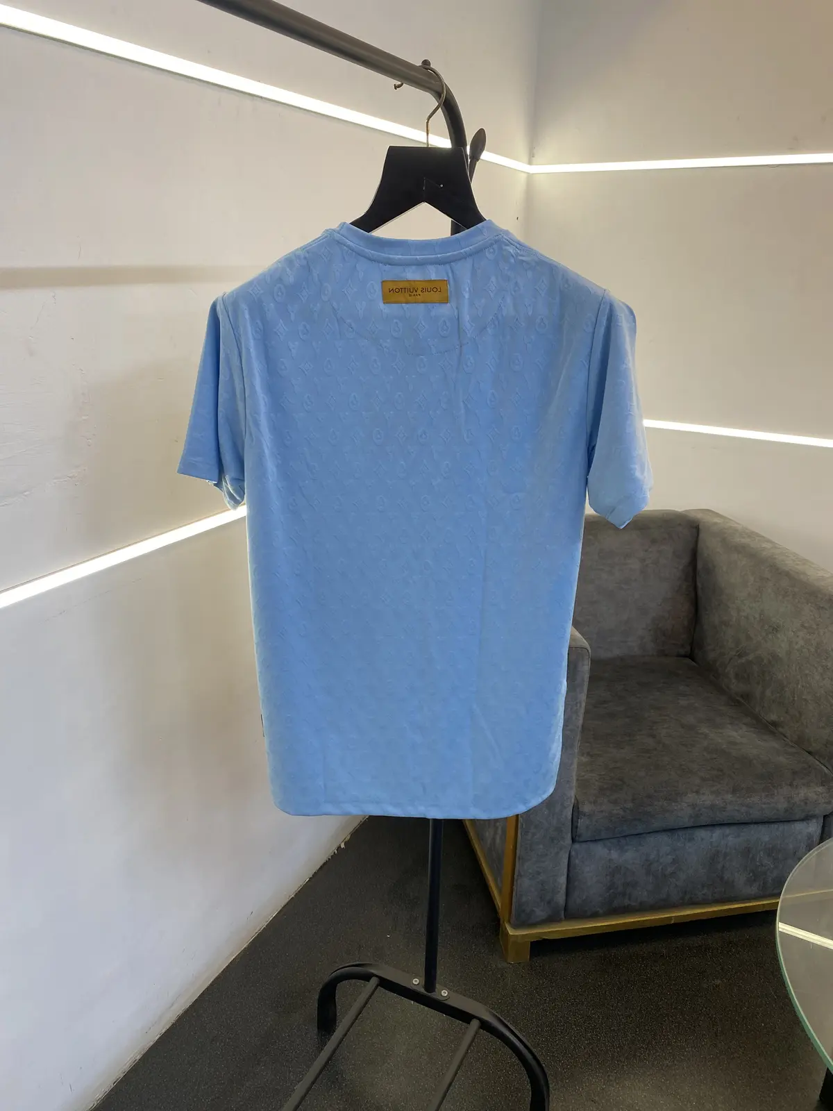 Louis Vuitton laser cut monogram round neck tshirt sky blue sale - Image 3