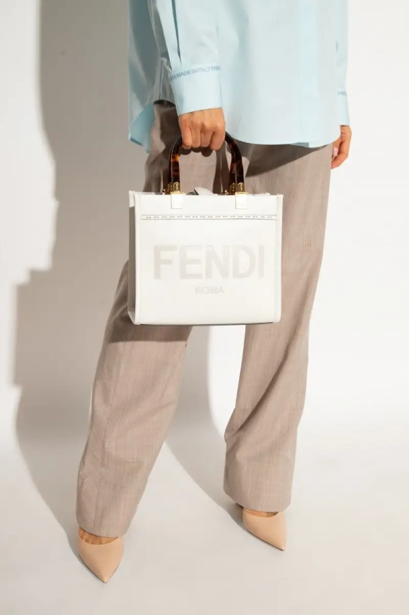 Fendi Roma Sunshine Small Tote Bag With Dust Bag & Shoulder Strap (White-981) - Image 2