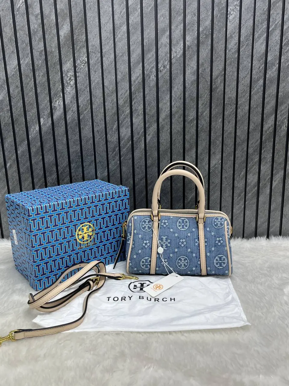 Tori Burch Satchel Denim With OriginalBox DustCover - Image 8
