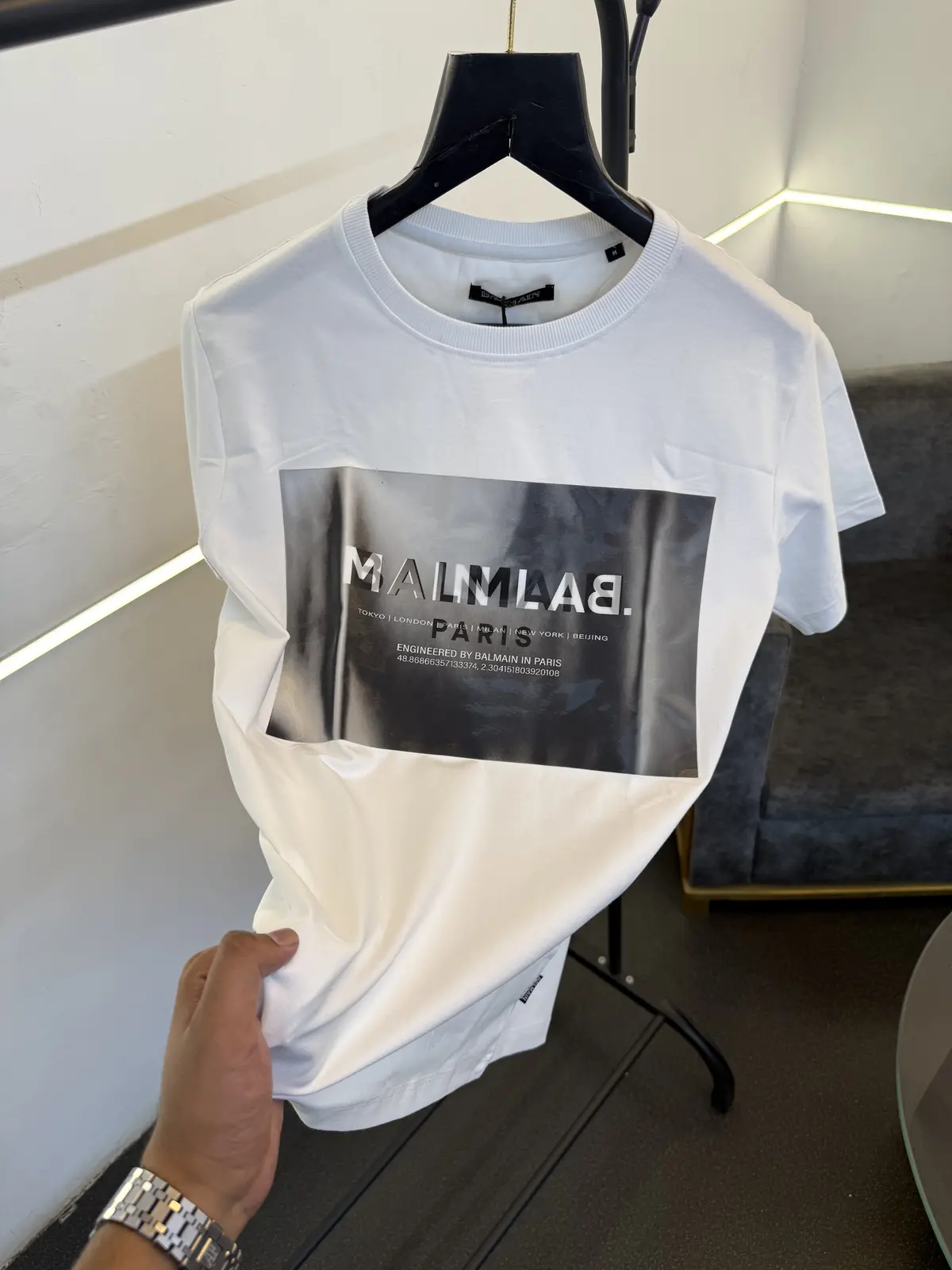 Balmain Turkey imported round neck 3d print patch tshirt white sale - Image 2