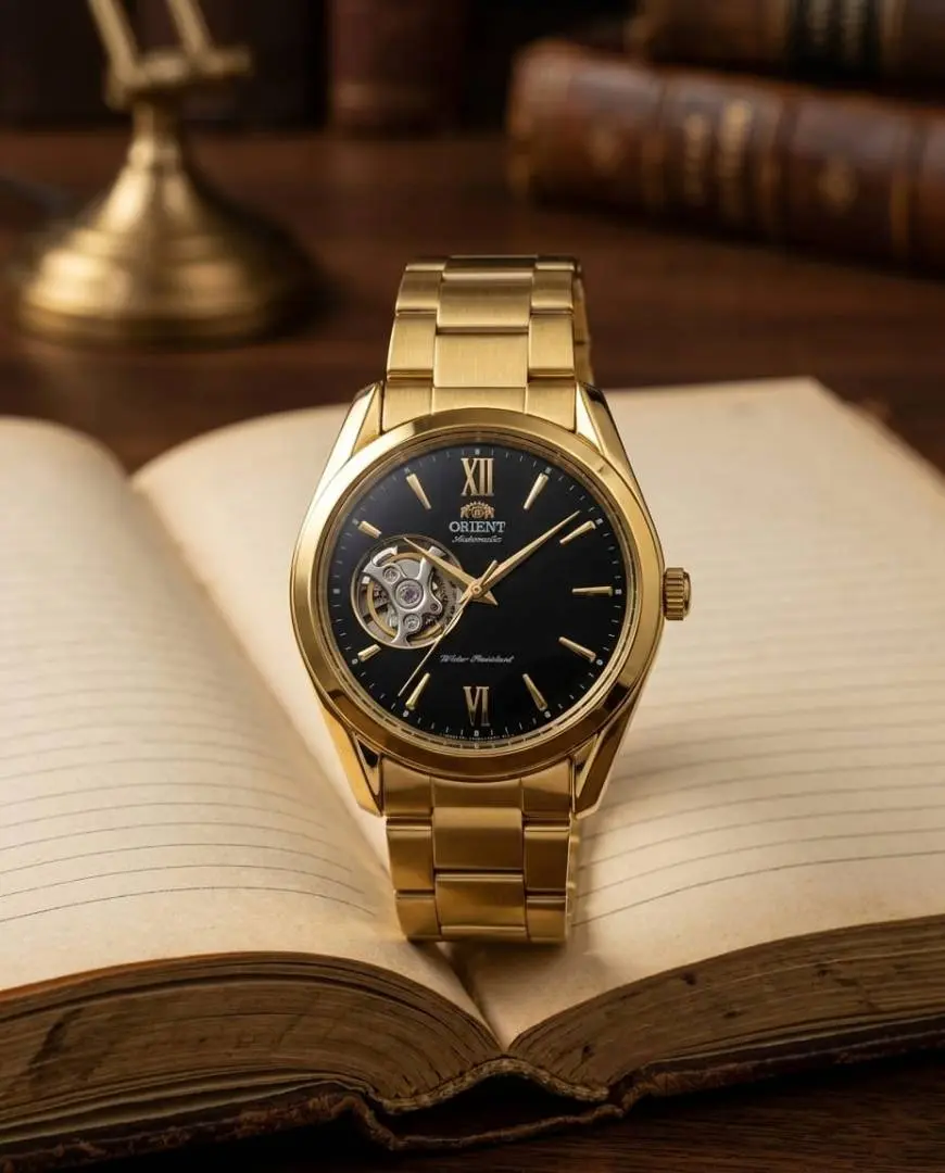 Orient Bambino Open Heart gold black