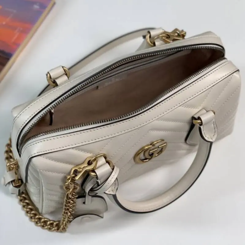 Gucci 746319 Marmont Top Handle Speedy Premium Bag With OG Box & Dust Bag & Carry Bag & Accessories (White-903) - Image 9
