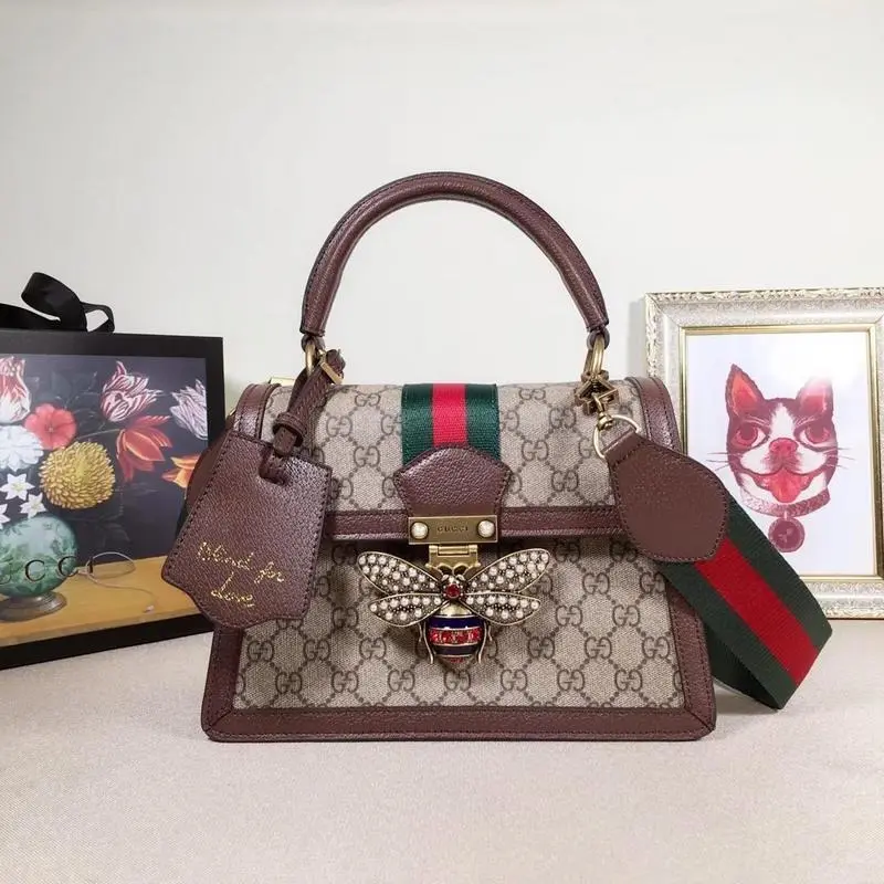 Gucci GG Bee Queen Margaret Shoulder Bag With OG Box & Dust Bag (Brown-879) - Image 4
