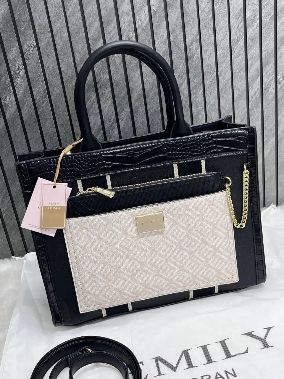 Emily Loran Black Large Satchel Bag Highend Leather Handbag With Dust Cover Packaging - Image 3