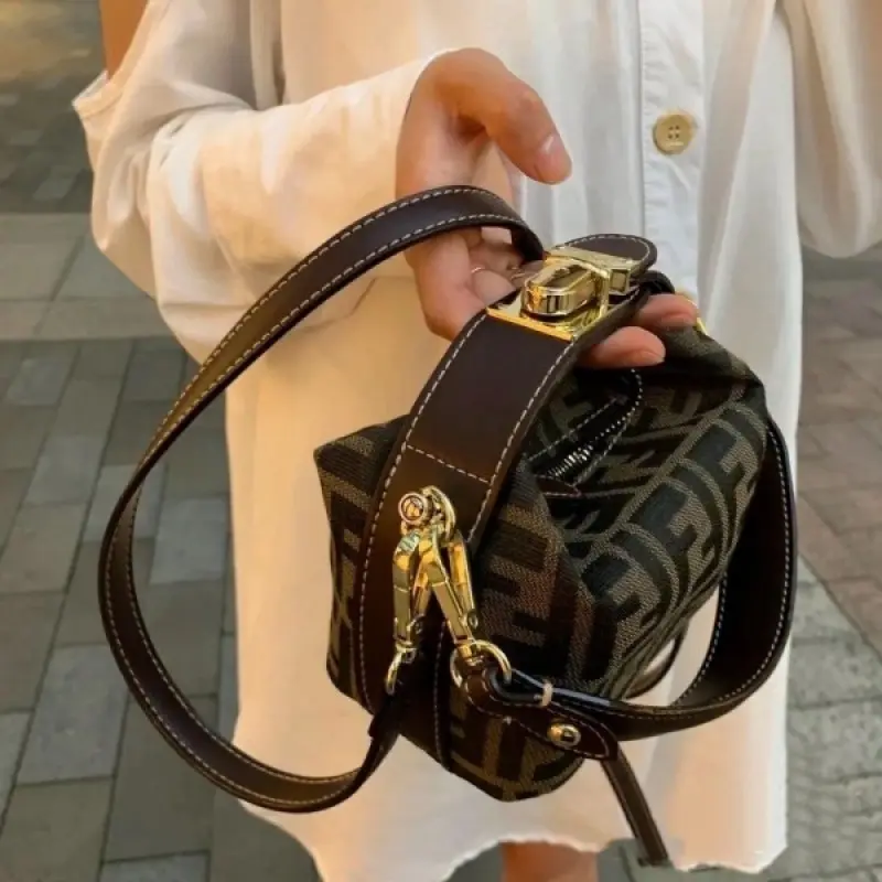 Fendi Baguette Mini Premium Hobo Bag With OG Magnetic Box & Dust Bag & 2 Belts (Brown-884) - Image 8