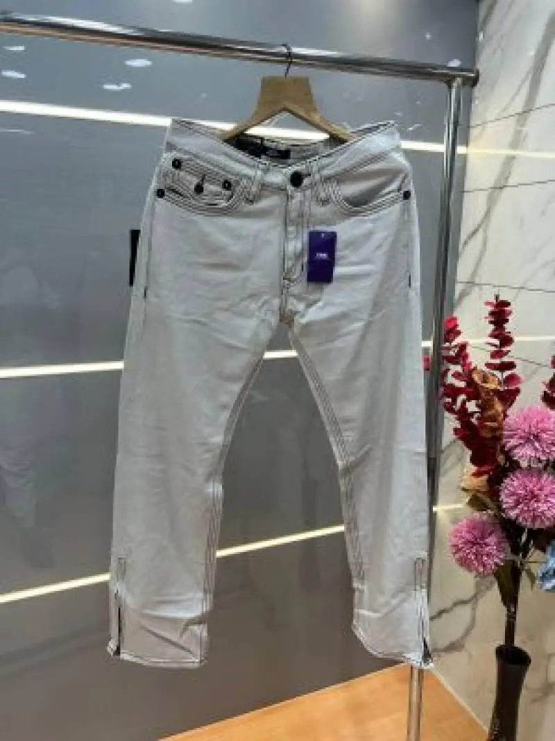 True Religion White Straight fit Premium Imported Stretchable Lycra Fabric Denim with Back Pocket Embroidered Design 4173 - Image 2