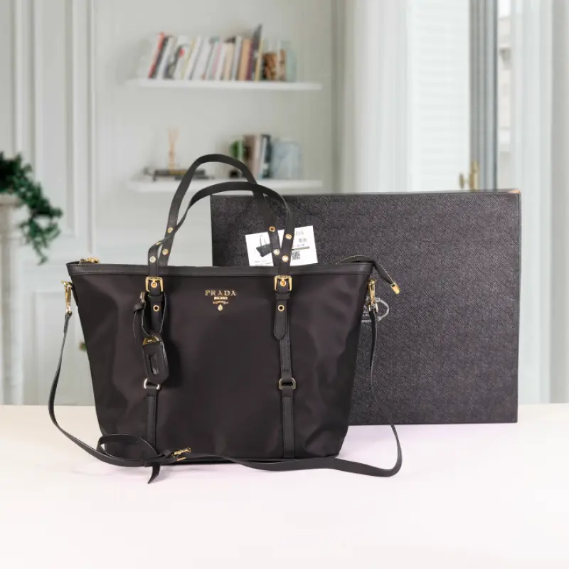 Prada Tessuto Saffiano Top Zip Premium Tote Bag With OG Box & Dust Bag (Black-266) - Image 9