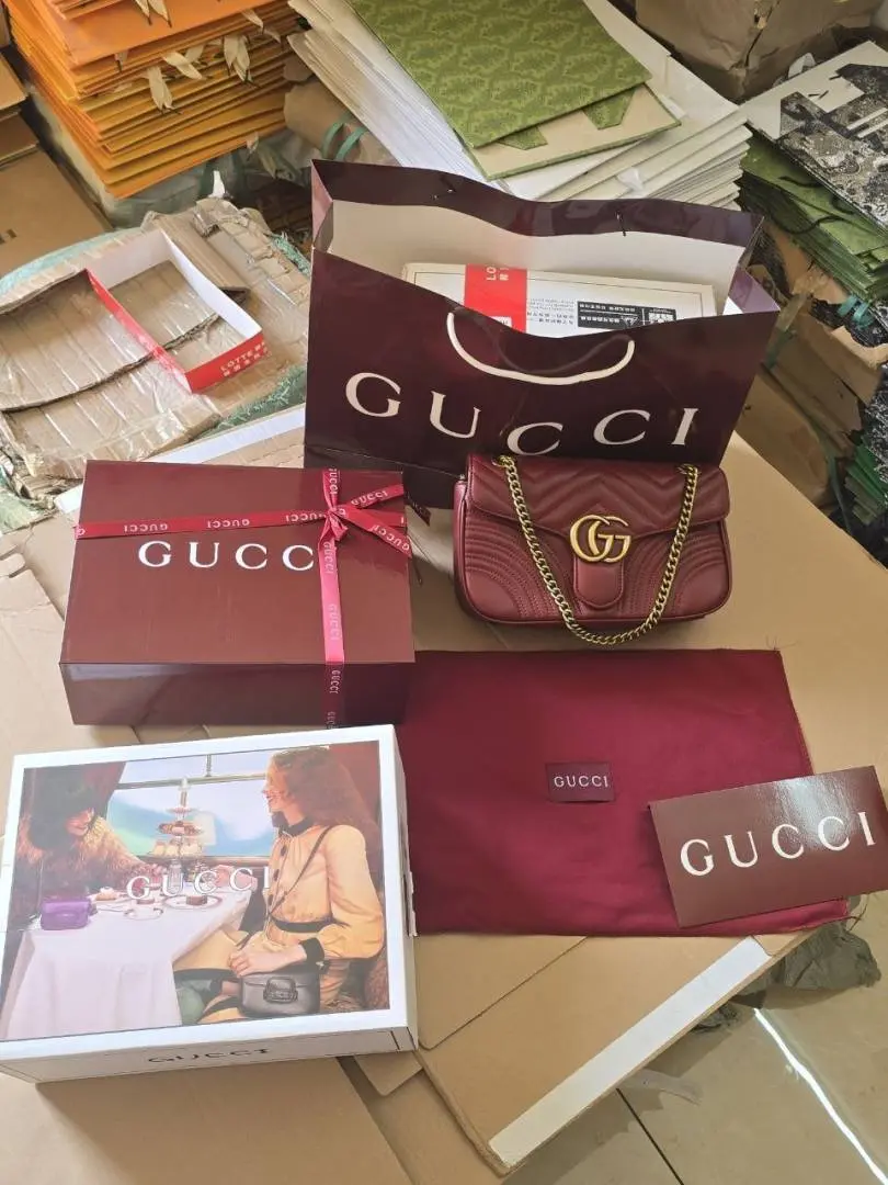 Gucci GG Marmont Premium Shoulder Bag With OG Double Box & Premium Dust Bag & Carry Bag & Accessories (Wine - 1230)