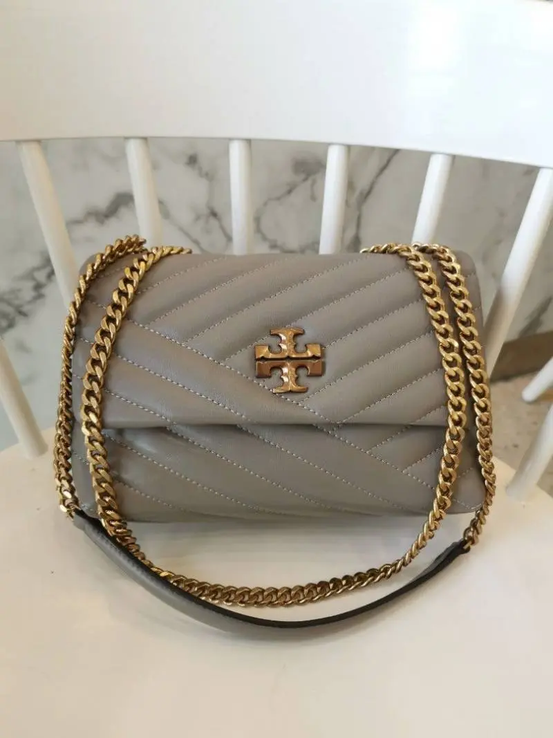 Tory Burcch Gray Kira Small Convertible Quilted Shoulder Bag With Double Box OG Packing - Image 4