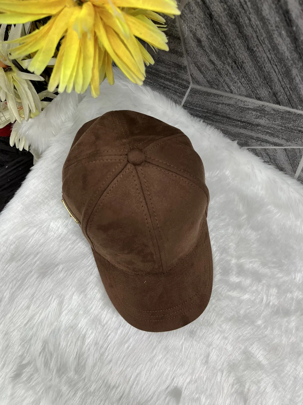 Prada Re Edition Triangle Side Logo Suede Leather cocoa Premium Unisex Cap (With Safety Box) - Image 3