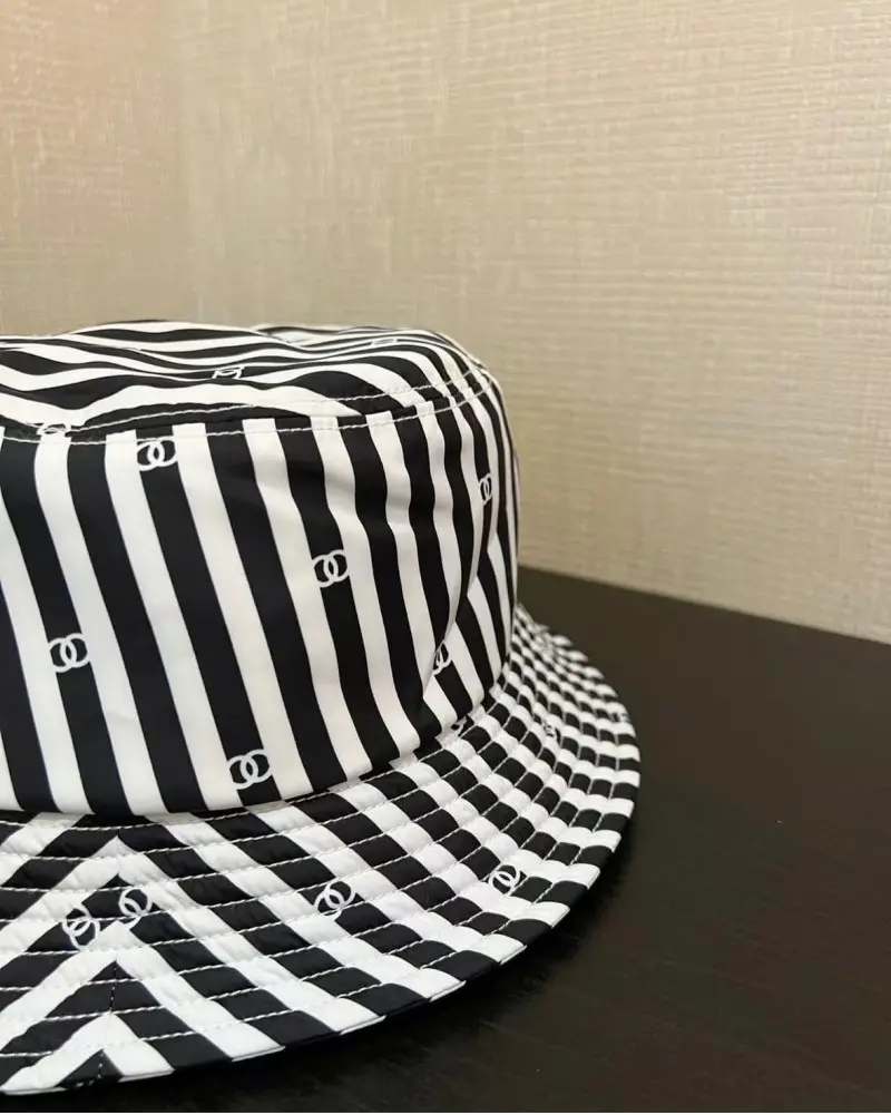 Chanel Black And White Stripes Premium Bucket Hat (With Safety Box) - Image 6