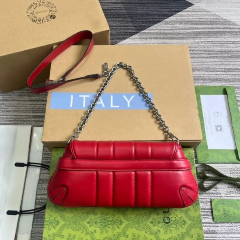 Gucci GG Horsebit Chain Shoulder Bag With OG Box & Dust Bag & 2 Belts & 1 Chain (Red-725) - Image 9
