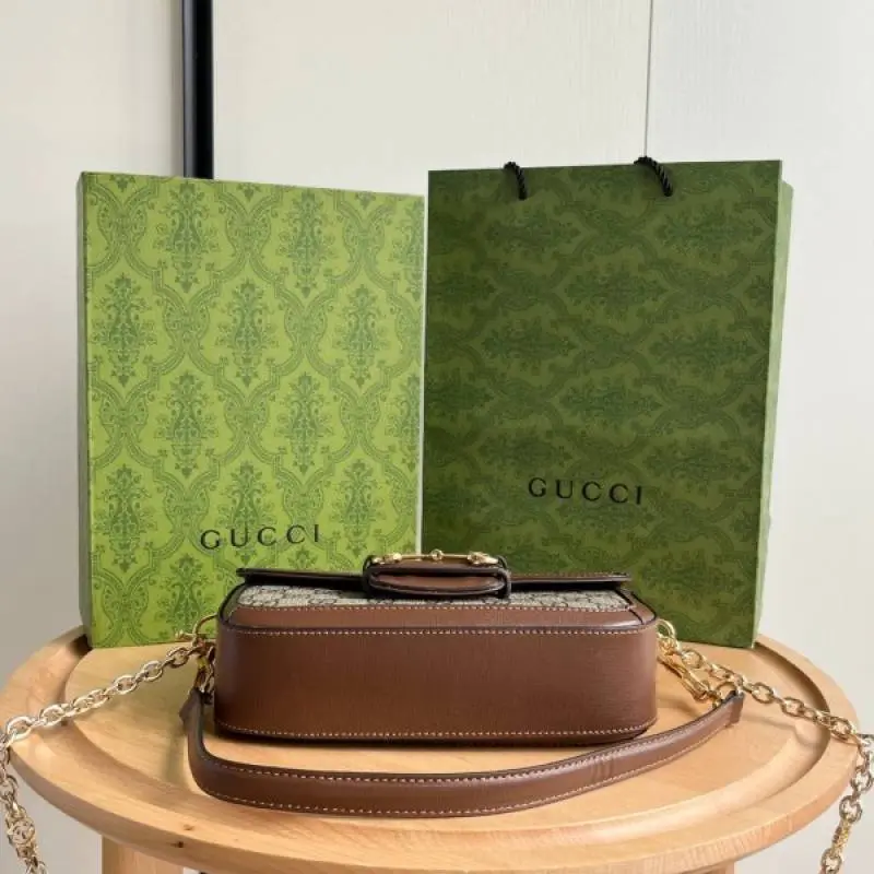 Gucci GG Horsebit 1955 Monogram Crossbody Shoulder Bag With OG Box & Dust Bag (Brown-987) - Image 7