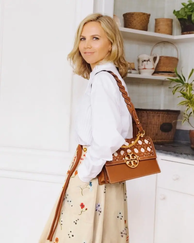 Tori Burch Miller Basket Weave Premium Shoulder Bag With OG Box & Dust Bag (Brown - 498)