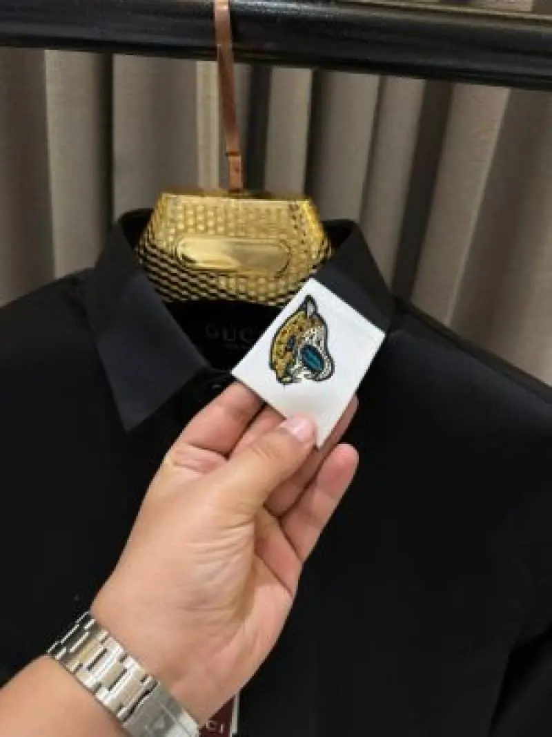 No Return Guchi Collar Tiger Diamond Box Pack Full Sleeves Shirt Black - Image 3