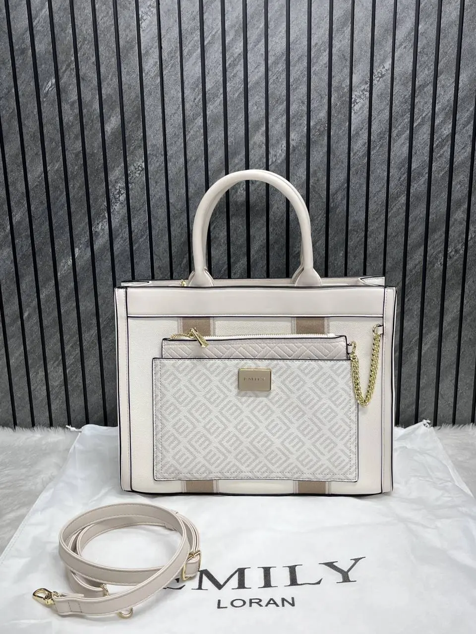 Emily Loran Beige Large Satchel Bag Highend Leather Handbag With Dust Cover Packaging - Image 6