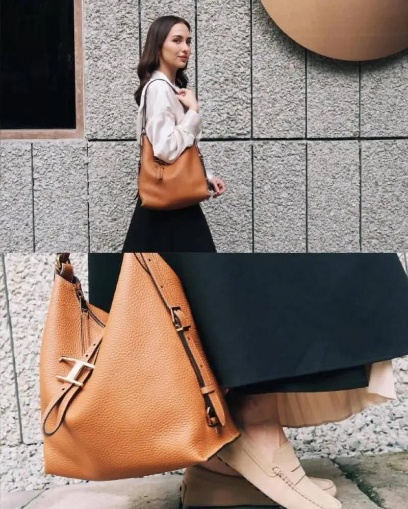 Todds T Timeless Pebble Premium Leather Bag With OG Magnetic Box With Dust Bag (Tan - 1183) - Image 5
