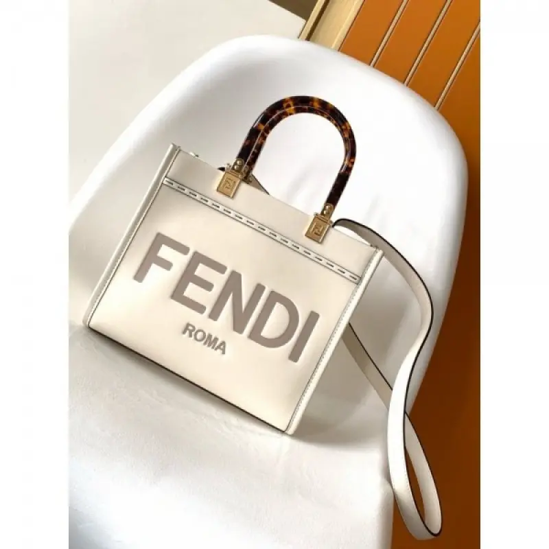Fendi Roma Sunshine Small Tote Bag With Dust Bag & Shoulder Strap (White-981) - Image 4