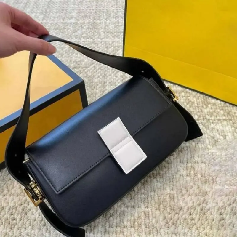 Fendy927 Baguette Twist Premium Shoulder Crossbody Bag With OG Box & Dust Bag & 2 Belts (Black - 927) - Image 4