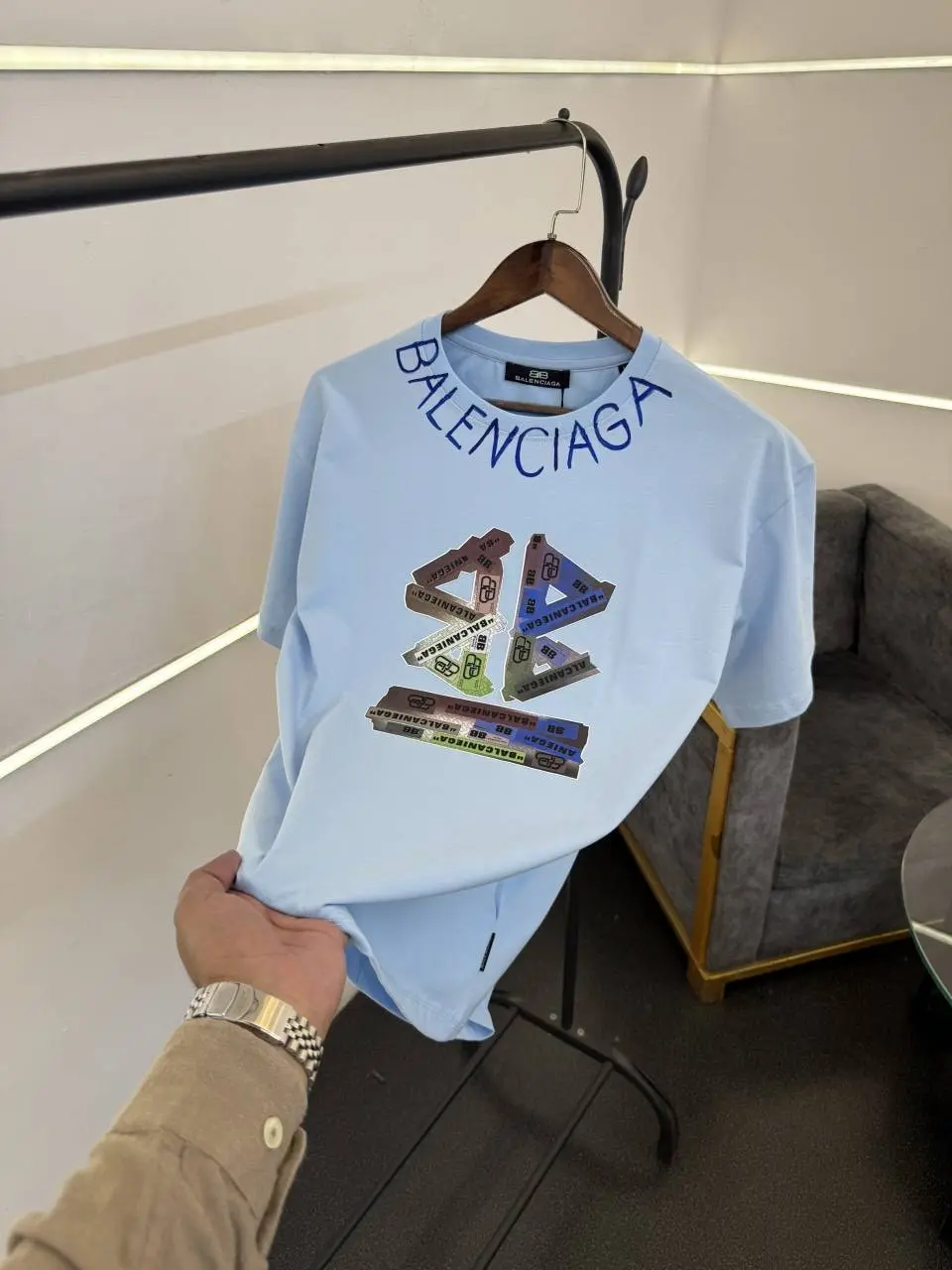 Balenciaga a oversize drop shoulder imported round neck tshirt sky - Image 2