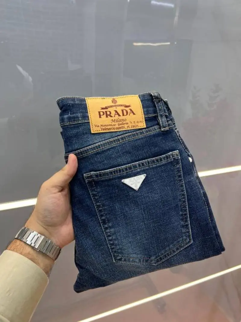 Prada Dark Blue Shade Imported Lycra Slim Fit Ankle Lenght Denim with Metal Logo Sale Offer 3066 - Image 4
