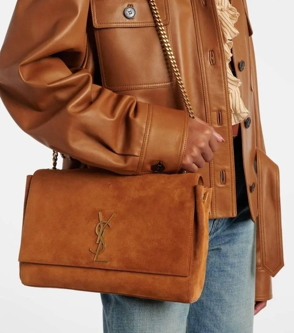 YSL Saint Laurent Kate Reversible Suede Shoulder Bag With OG Magnetic Box & Dust Bag (Tan - 1188) - Image 9