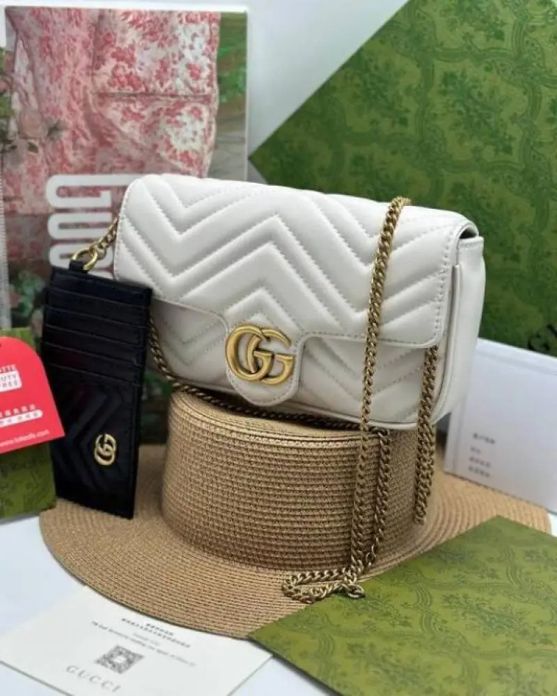 Gucci GG Marmont With Pouch Premium Shoulder Bag With OG Box & Premium Dust Bag & Carry Bag (White-878) - Image 2