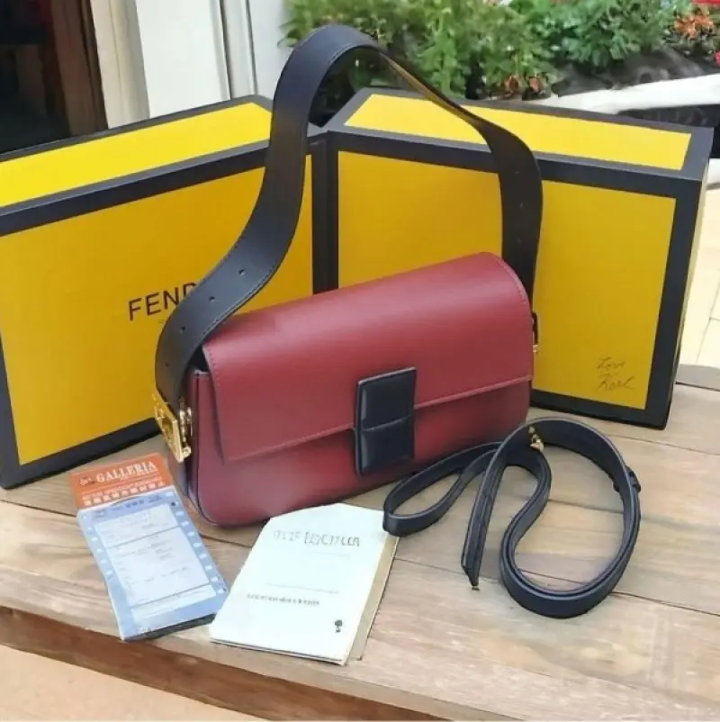 Fendi Baguette Twist Premium Shoulder Crossbody Bag With OG Box & Dust Bag & 2 Belts (Wine-929) - Image 4