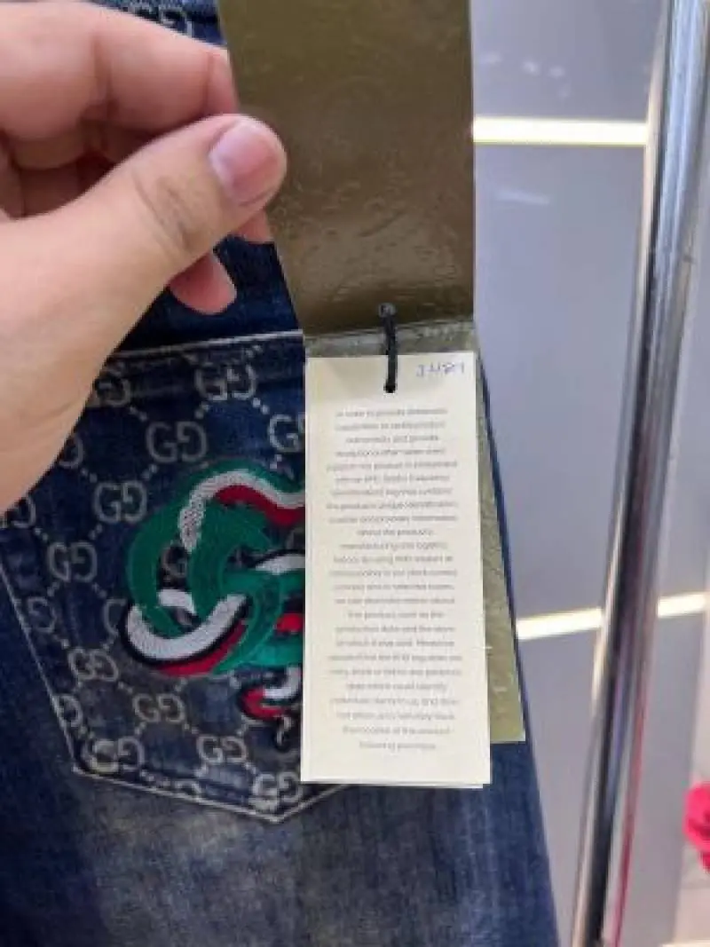 Gucci Blue Shade Premium Imported Stretchable Lycra Fabric Straight Fit Denim with Embroidered Design Sale Offer 3489 - Image 4