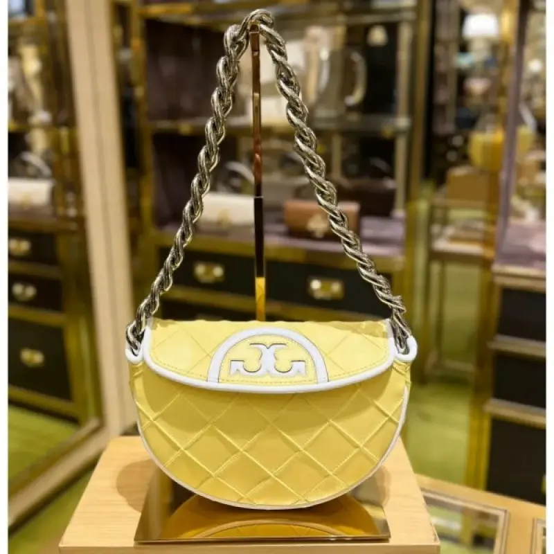 Tori Burch Fleming Crescent Premium Bag With OG Box & Dust Bag (Yellow - 608)