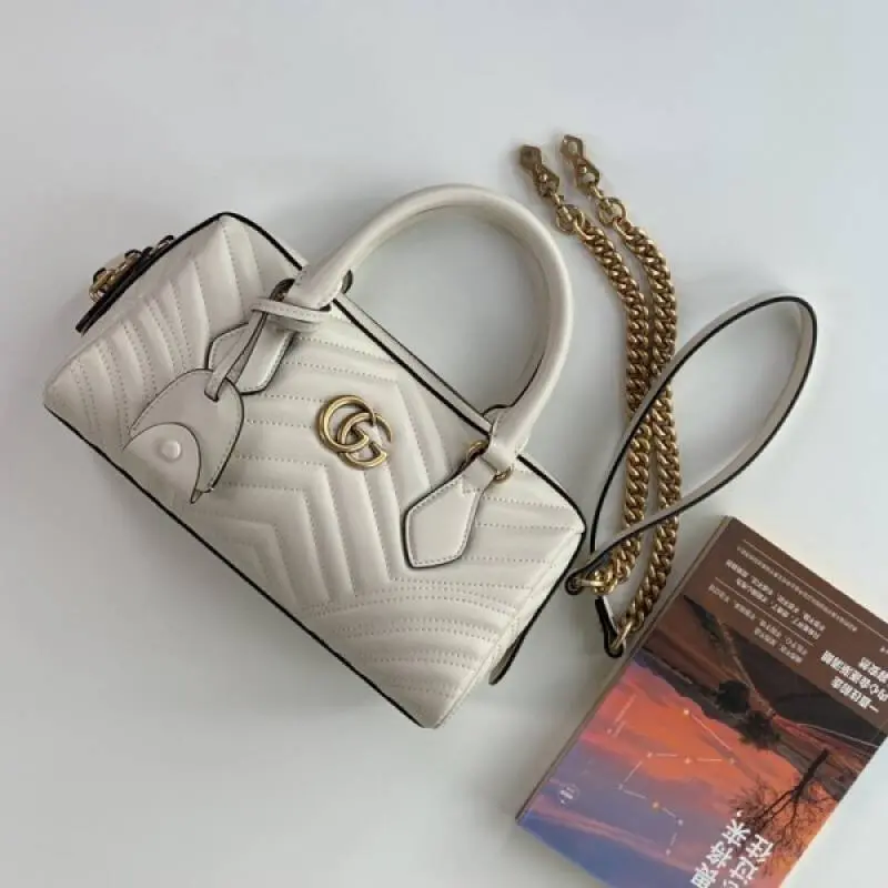 Gucci 746319 Marmont Top Handle Speedy Premium Bag With OG Box & Dust Bag & Carry Bag & Accessories (White-903) - Image 8