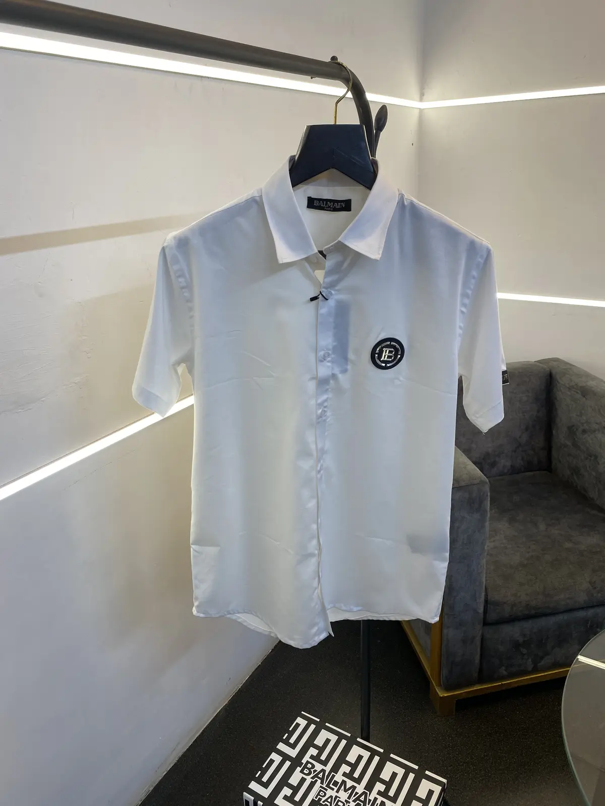 Balmain steel chest and sleeves logo half sleeves imported shirt white - Image 2